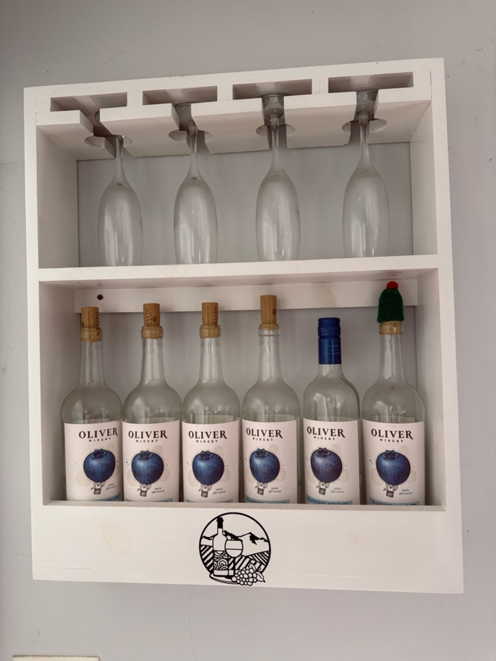 White Wall-Mount Bottle & Glass Rack